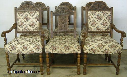 Antique Set Ornate Oak Dining Chairs
