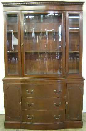 Antique Mahogany Curved Glass China Cabinet