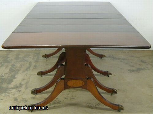 Antique Mahogany Banded Inlay Drop Leaf Dining Table