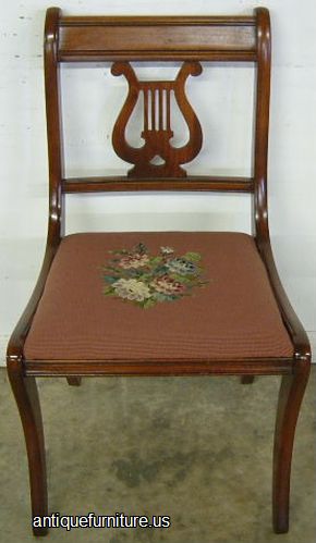 Antique Mahogany Lyre Back Needlepoint Chair
