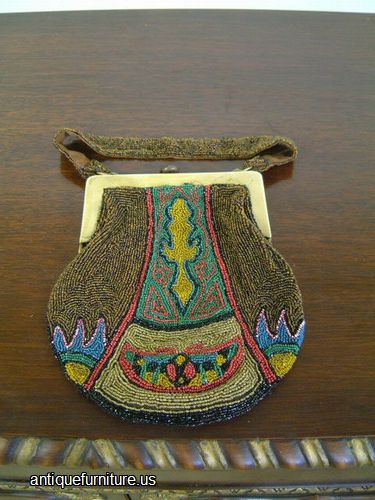 Antique Beaded Purse Celluloid Handle