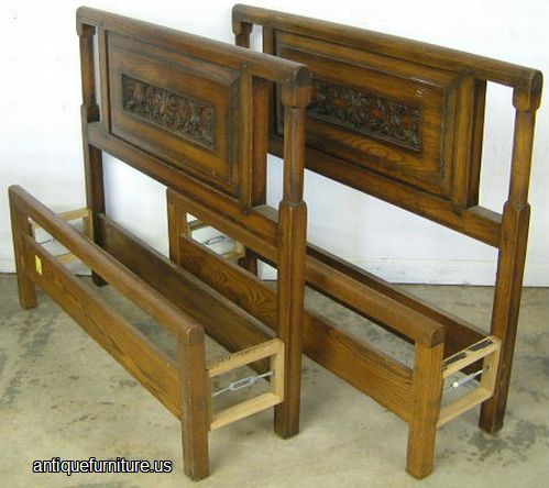 Antique Pair Oak Twin Beds
