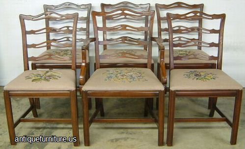 Antique Set Mahogany Needlepoint Dining Chairs