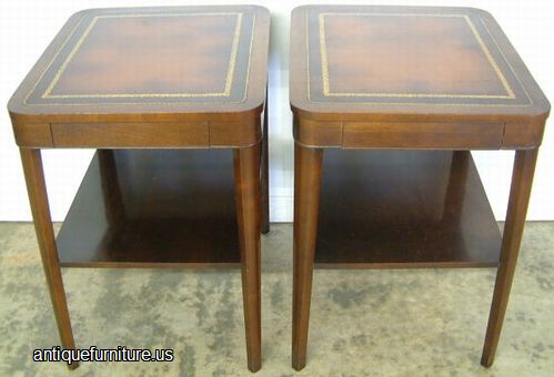 Antique Pair Mahogany Leather Top Tables