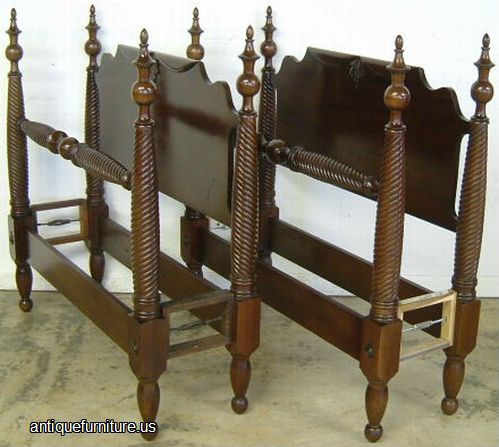 Antique Pair Mahogany Rope Twist Twin Beds
