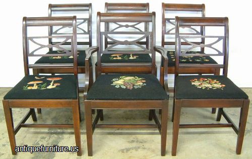 Antique Set Mahogany Needlepoint Dining Chairs