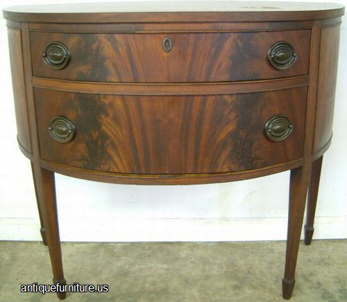 Antique Flame Mahogany 2 Drawer Demilune Server