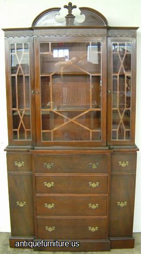 Antique Flame Mahogany Flat Glass Breakfront