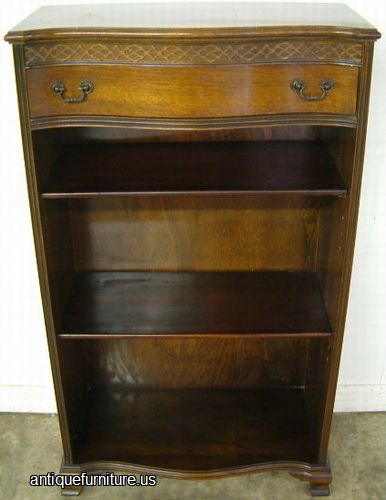 Antique Mahogany 3 Shelf Open Bookcase With Drawer