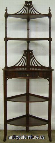 Antique Mahogany 5 Shelf Corner Curio With Drawer
