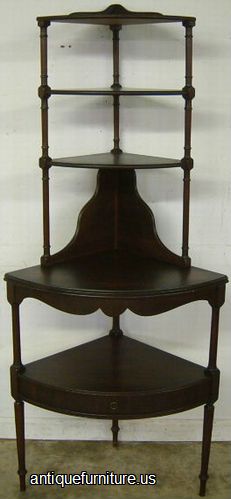 Antique Mahogany Corner Curio Shelf With Drawer