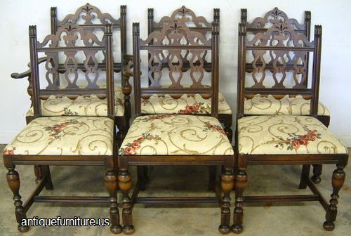 Antique Set Of 6 Walnut Berkey And Gay Dining Chairs