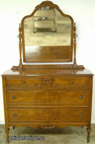 Antique Walnut Dresser With Mirror