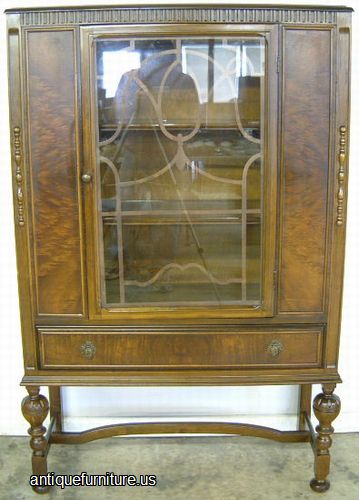 Antique Burl Walnut China Cabinet