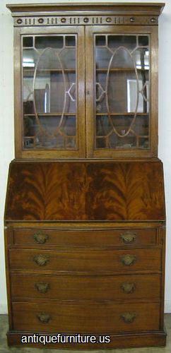 Antique Flame Mahogany Desk Bookcase