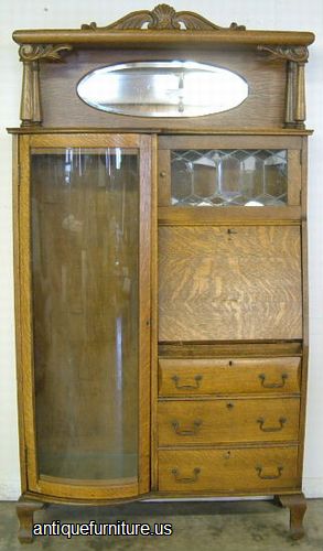 Antique Oak Side By Side Bookcase