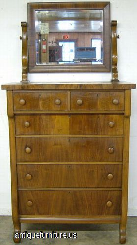 Antique Circassian Walnut 6 Drawer Chest With Mirror