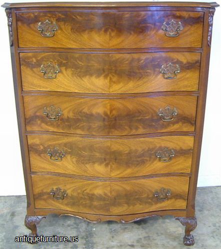 Antique Flame Mahogany 5 Drawer Ball And Claw Chest