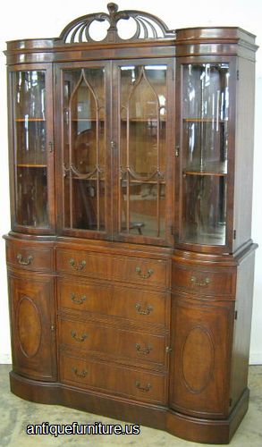 Antique Flame Mahogany Curved Glass Breakfront