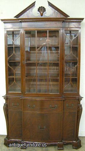 Antique Flame Mahogany Flat Glass China Cabinet