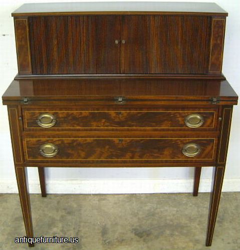 Antique Flame Mahogany Tambour Desk