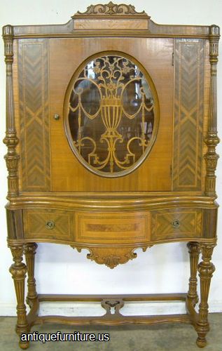 Antique Inlaid Walnut China Cabinet