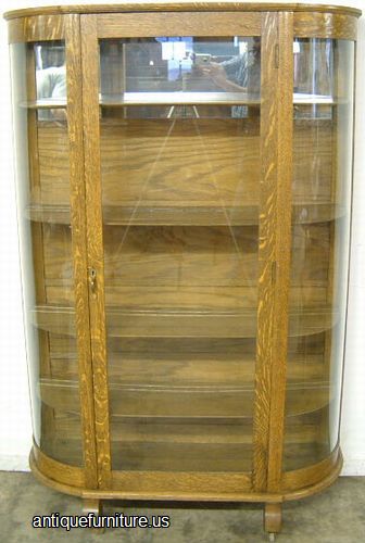 Antique Oak Curved Glass China Cabinet
