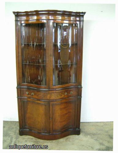 Antique Serpentine Mahogany Corner China Cabinet In Mint Condition