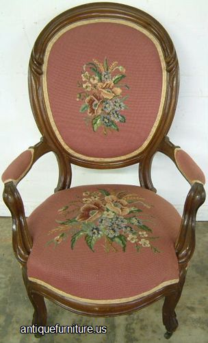 Antique Victorian Needlepoint Chair With Arms