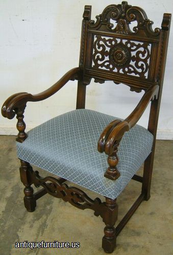 Antique Walnut Dining Chair With Arms