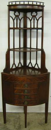 Antique Flame Mahogany Corner Curio Shelf