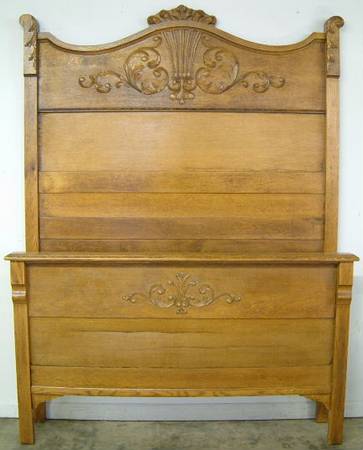 Antique High Back Oak Bed