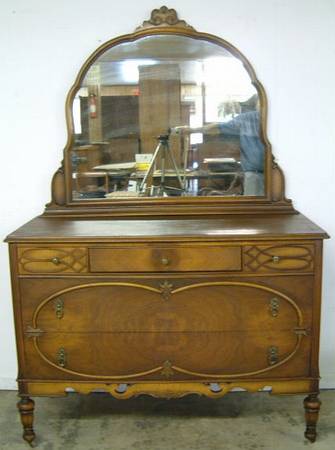 Antique Ornate Burl Walnut Dresser With Mirror