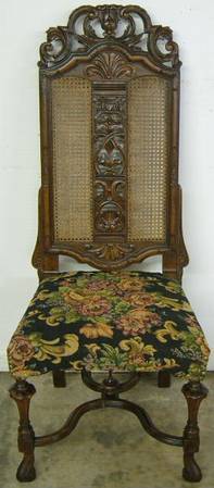 Antique Ornate Fireside Chair With Caned Back