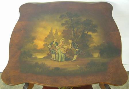 Antique Paint Decorated Lamp Table Painting Closeup