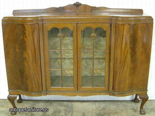 Antique Flame Mahogany Bookcase Curio Cabinet