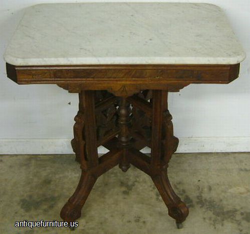 Antique Ornate Victorian Walnut Marble Top Table