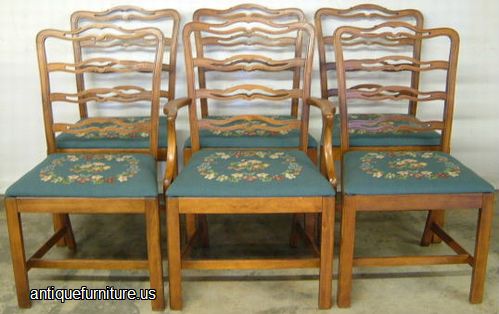 Antique Set Of 6 Needlepoint Dining Chairs