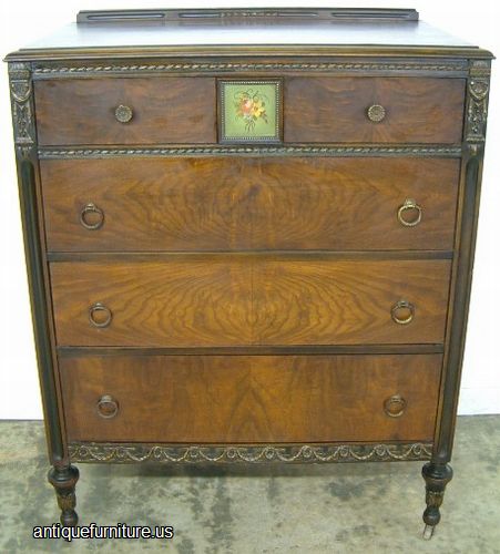 Antique Burl Walnut Paint Decorated Chest