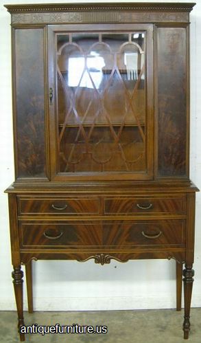 Antique Flame Mahogany China Cabinet