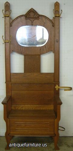 Antique Oak Halltree Mirror