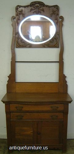 Antique Ornate Oak Washstand Mirror