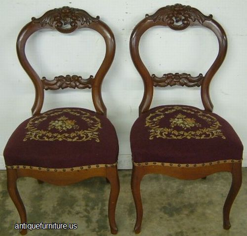 Antique Pair Victorian Walnut Needlepoint Chairs