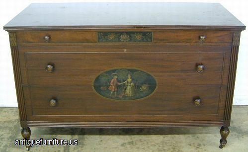 Antique Ribbon Mahogany Paint Decorated Dresser