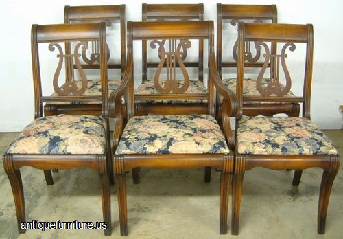Antique Set 6 Mahogany Lrye Back Dining Chairs
