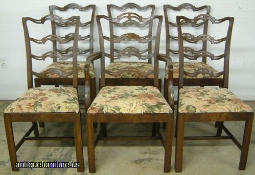 Antique Set 6 Mahogany Ribbon Back Dining Chairs