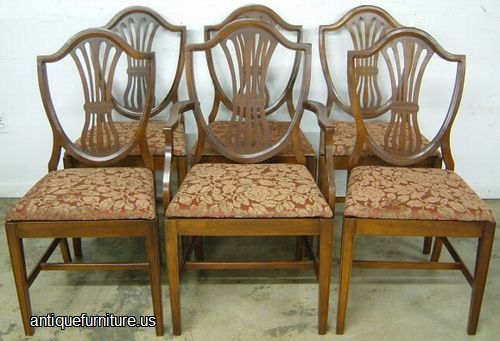 Antique Set 6 Mahogany Shield Back Dining Chairs