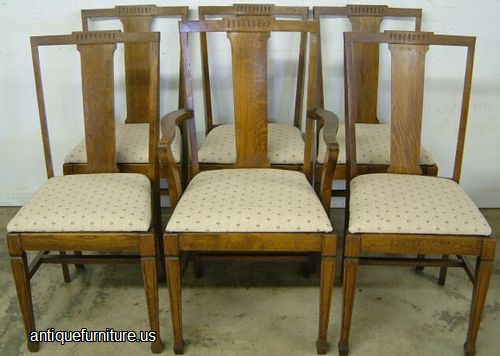 Antique Set 6 Oak Dining Chairs