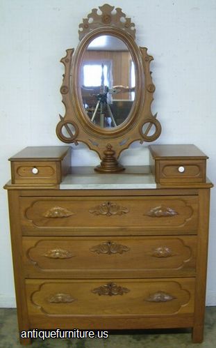 Antique Walnut Victorian Marble Insert Dresser Mirror