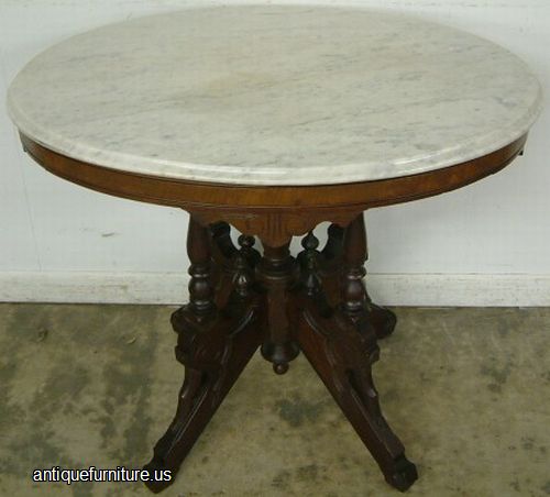 Antique Walnut Victorian Oval Marble Top Lamp Table